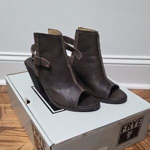 Frye Women's Charcoal Heeled Peep Toe Booties